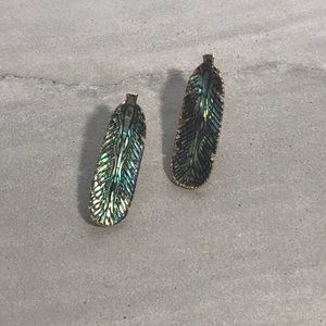 Carved Shell Feather 14K Gold Earrings